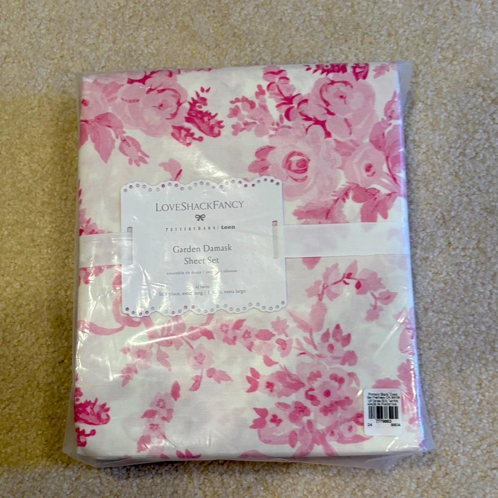LoveShackFancy Garden Damask Pink Sheet Set